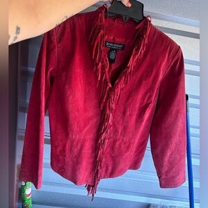 RARE DIALOGUE Washable Leather Fully Lined Jacket w/ Fringe RED sz Medium
